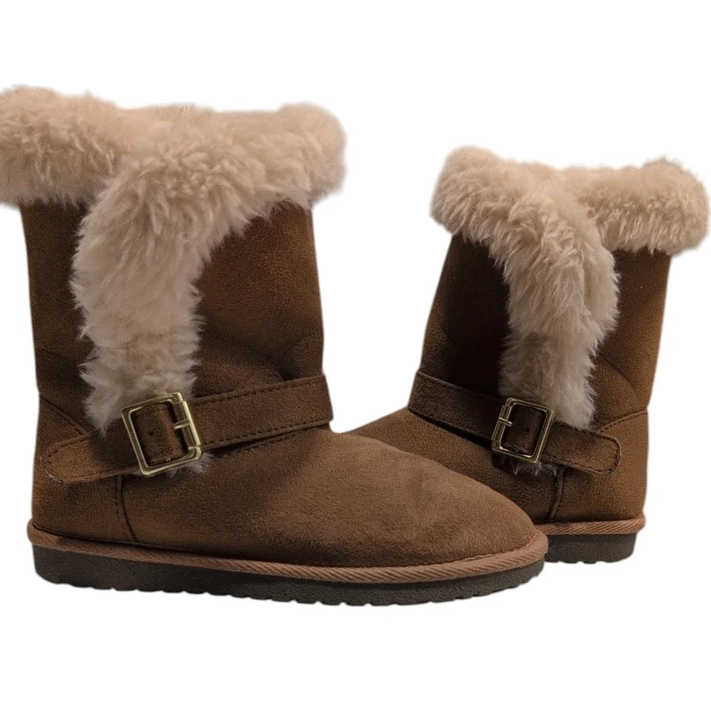 *Out Of Stock* Girls Buckle Faux Fur Chalet Boots - tan